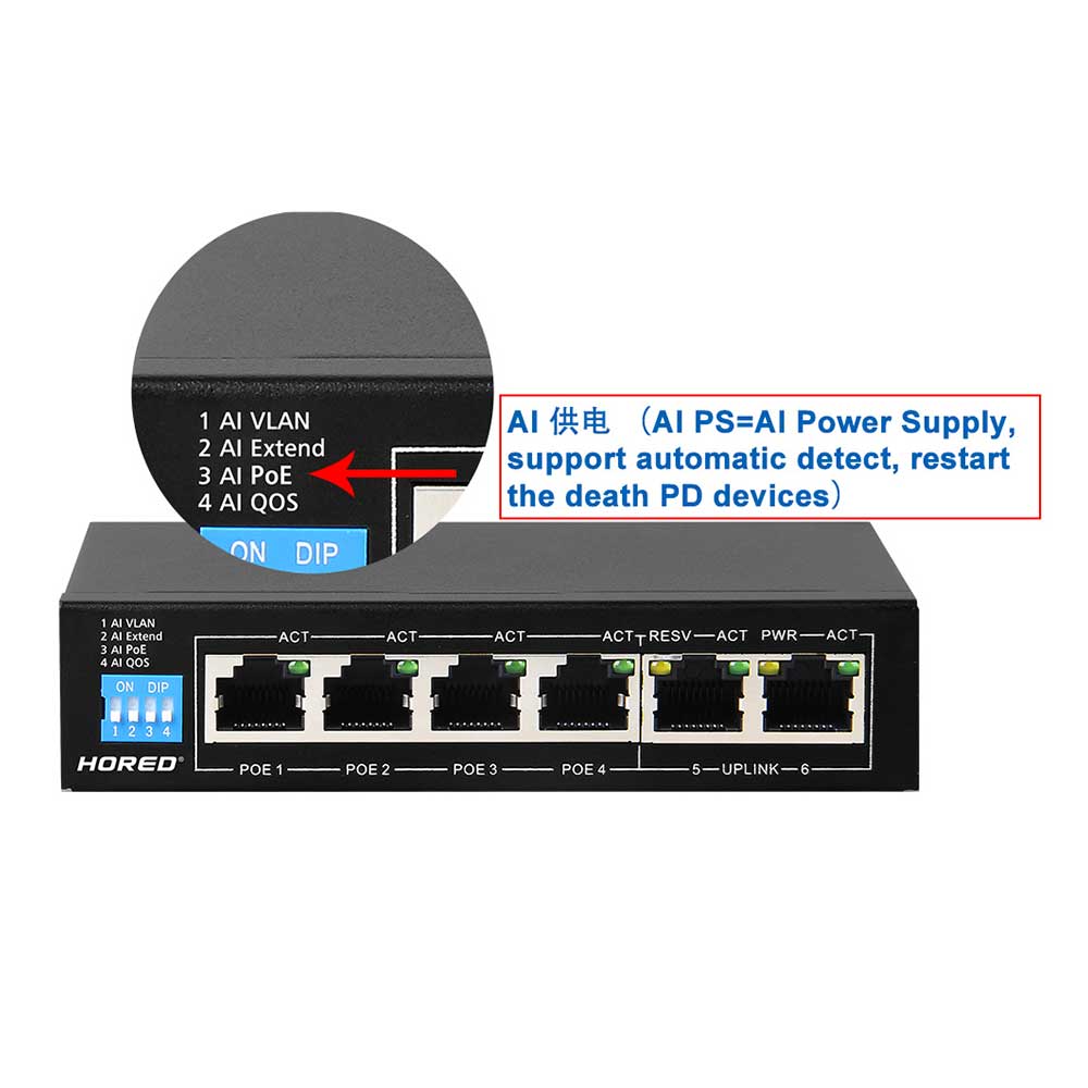 PoE ハブ スイッチ デュ アルアップ リンク Hi-PoE 6 ポートAI - 画像 (2)