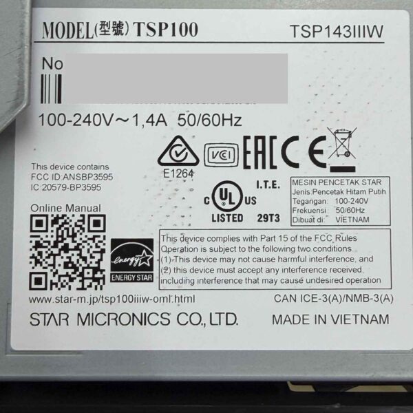 Star TSP143IIIW Wi-Fi レシートプリンター 中古